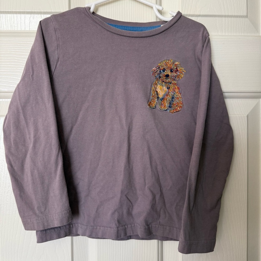 Mini Boden Gray Long Sleeve Shirt with Stitch Puppy Design 4/5 YRS